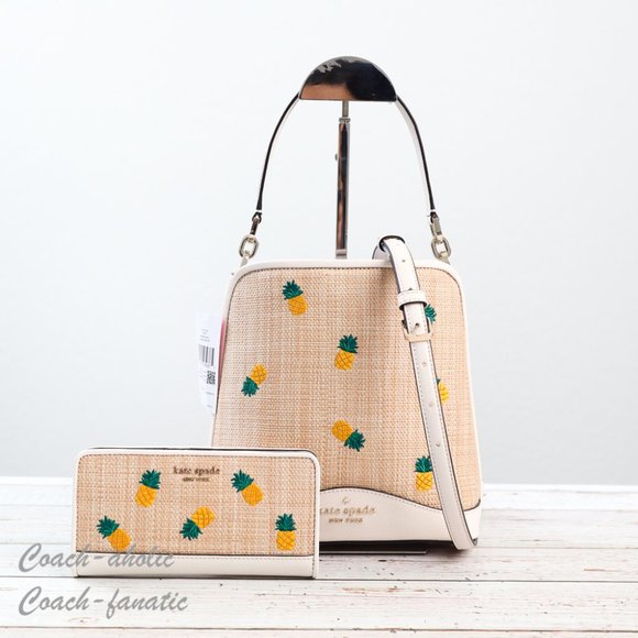 kate spade Handbags - NWT Kate Spade Darcy Pineapple Embroidered Bucket Bag Crossbody & Wallet *SET*